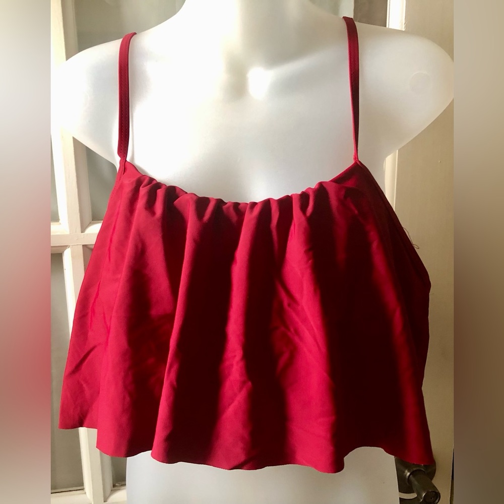 Women’s ruffle flounce burgundy red spaghetti strap bikini top in size xxl